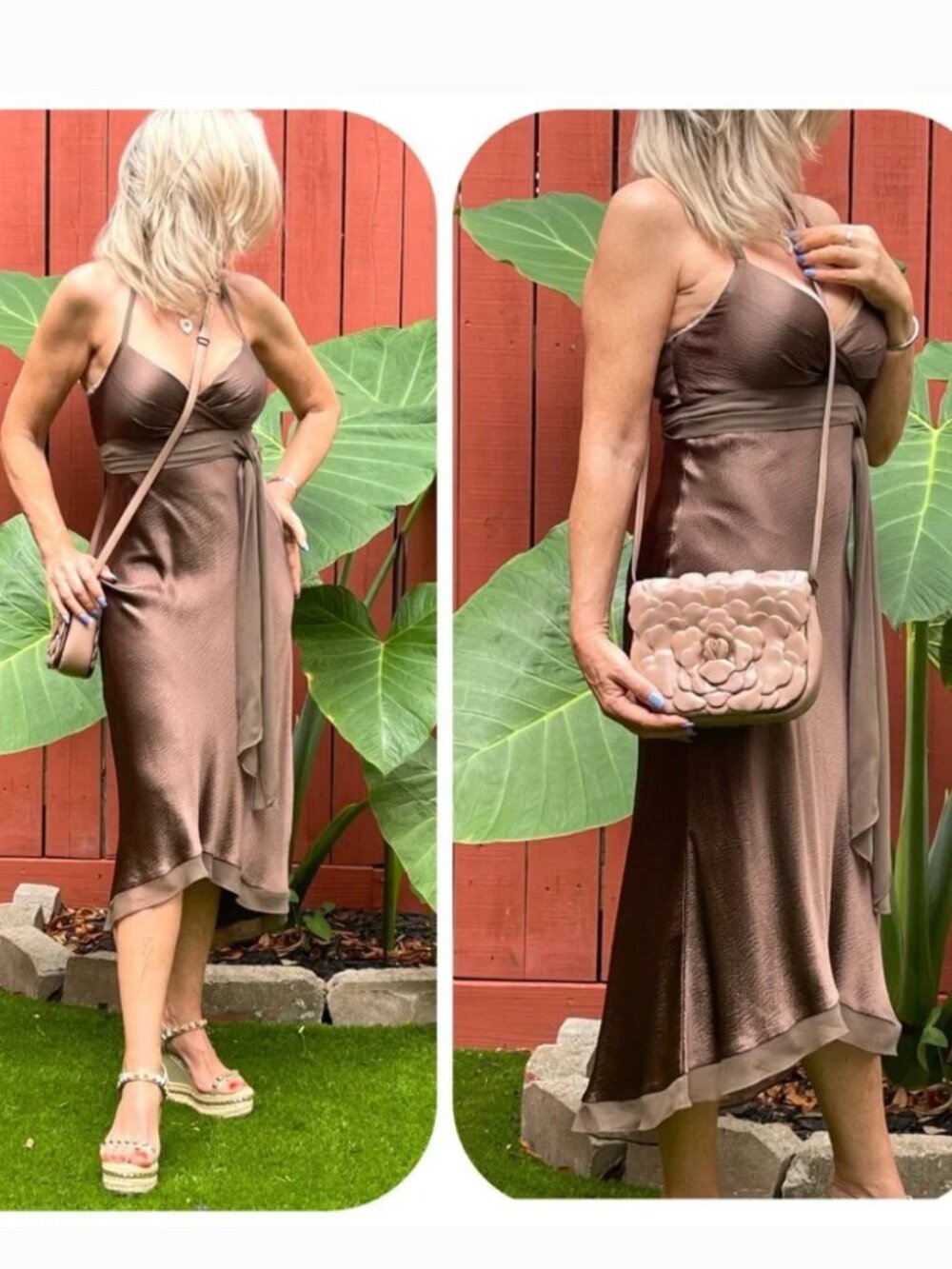 BCBGMaxazria 100% Silk halter chocolate Slip dress - Picture 5 of 12